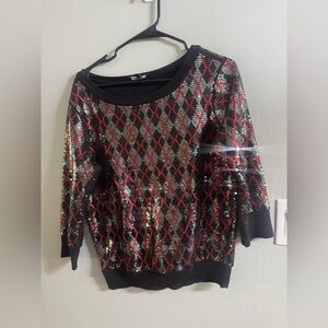 Express Black and Red Sequin Sweater